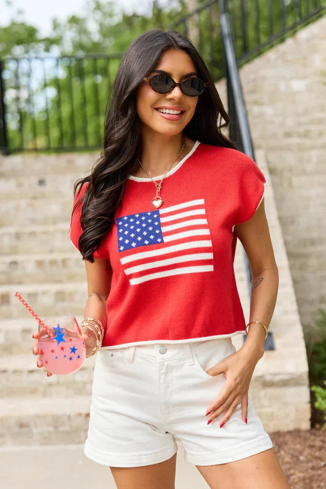 Red American Flag Sweater Top