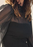 Sheer Smocked Top Jet Black