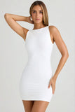 Modal High Neck Open Back Mini Dress in White
