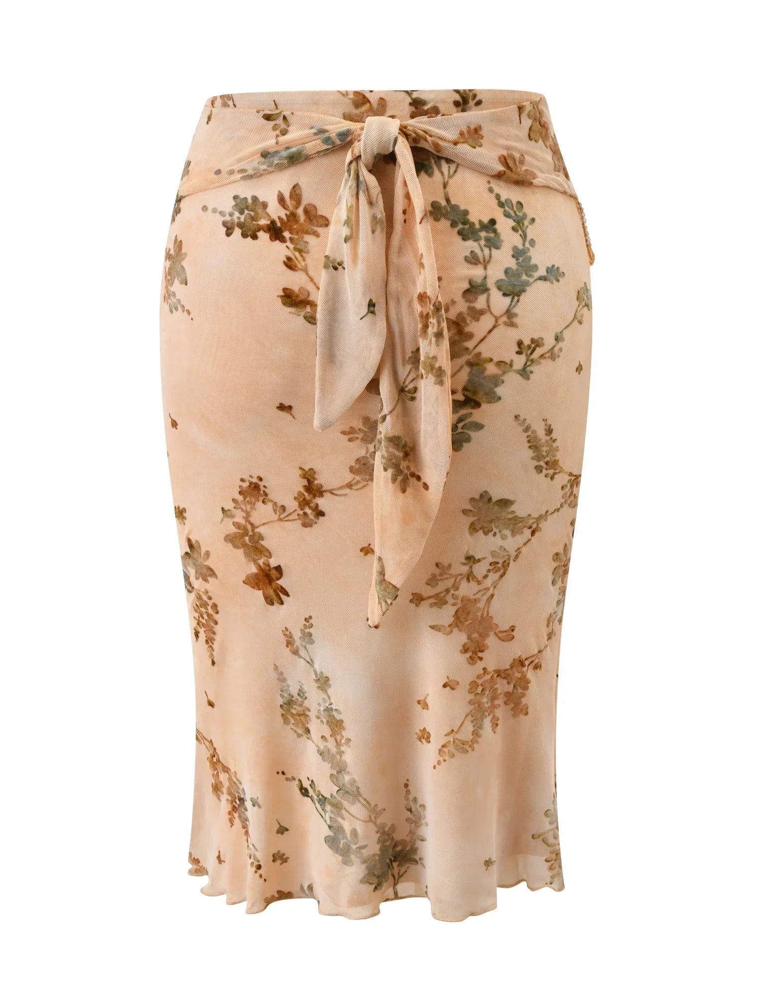 OONA BURN OUT FRINGE SKIRT TAN