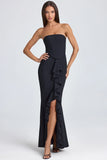 Bandeau Ruffle Trim Corset Gown in Black