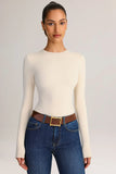 Modal Round Neck Long Sleeve Bodysuit in Cream