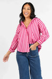 Drew Pink Striped Button Down Top