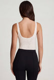 Sheer Lace Scalloped Plunge Neck Bodysuit in White