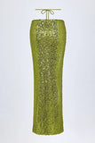 Embellished Hardware Detail Strappy Maxi Skirt in Olive Green