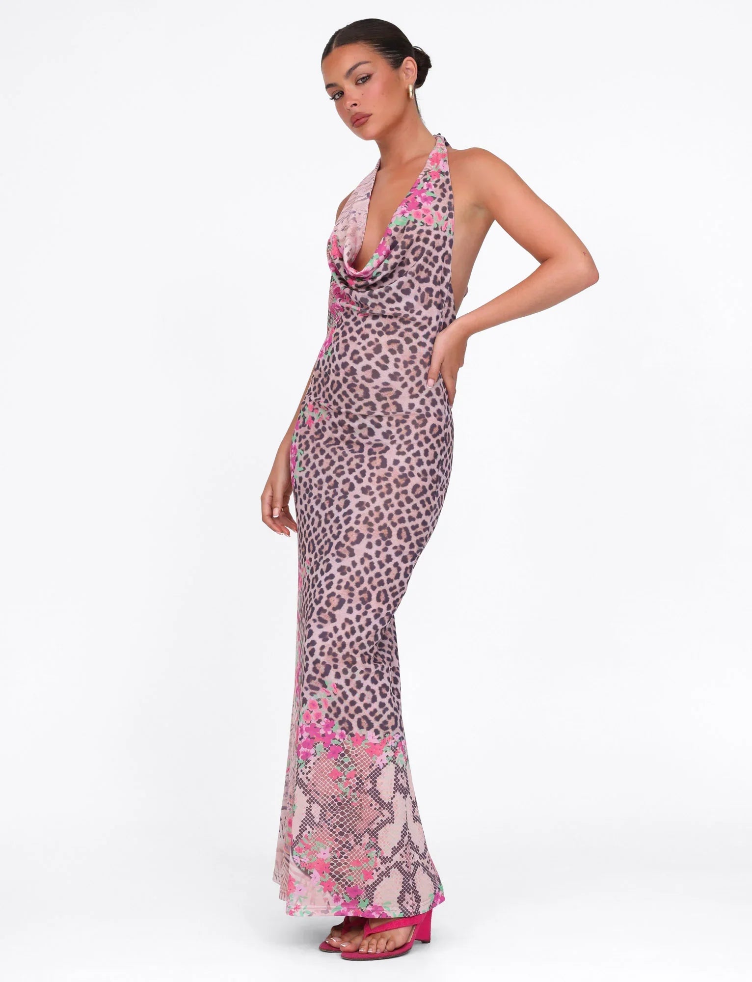 CATALINA MAXI DRESS NEUTRAL ANIMAL ANIMAL FLORAL BORDER