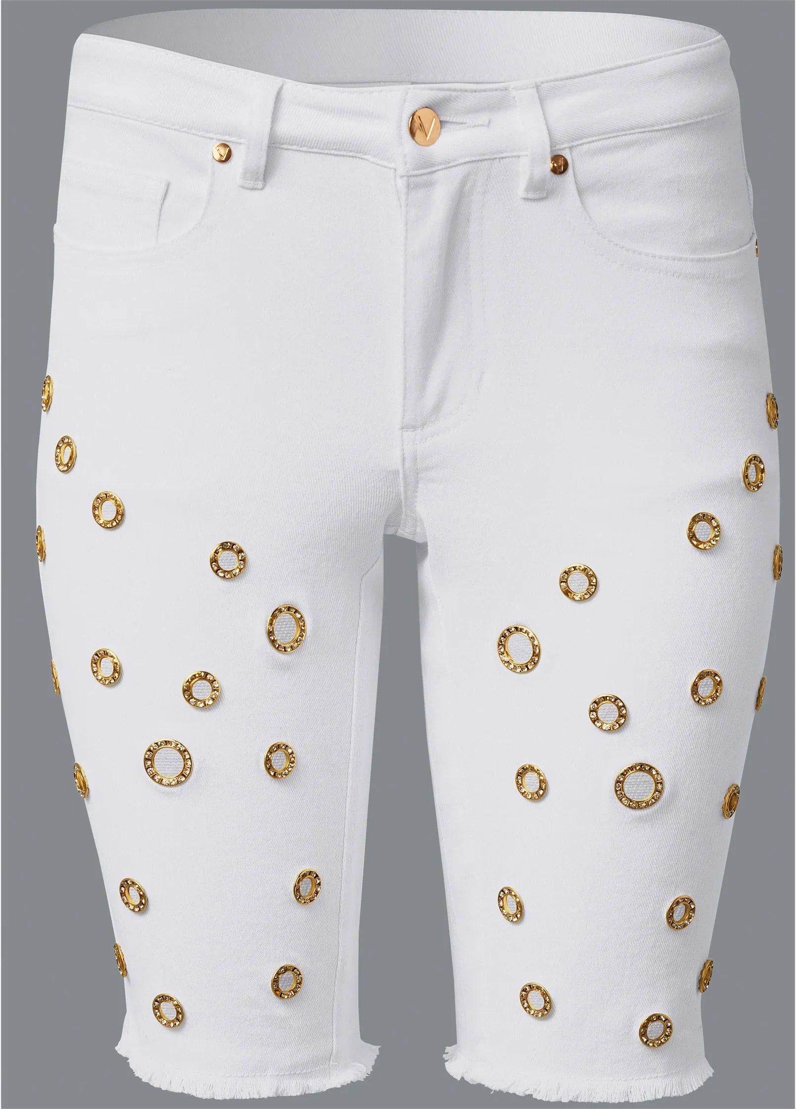 Grommet Detail Shorts White Denim