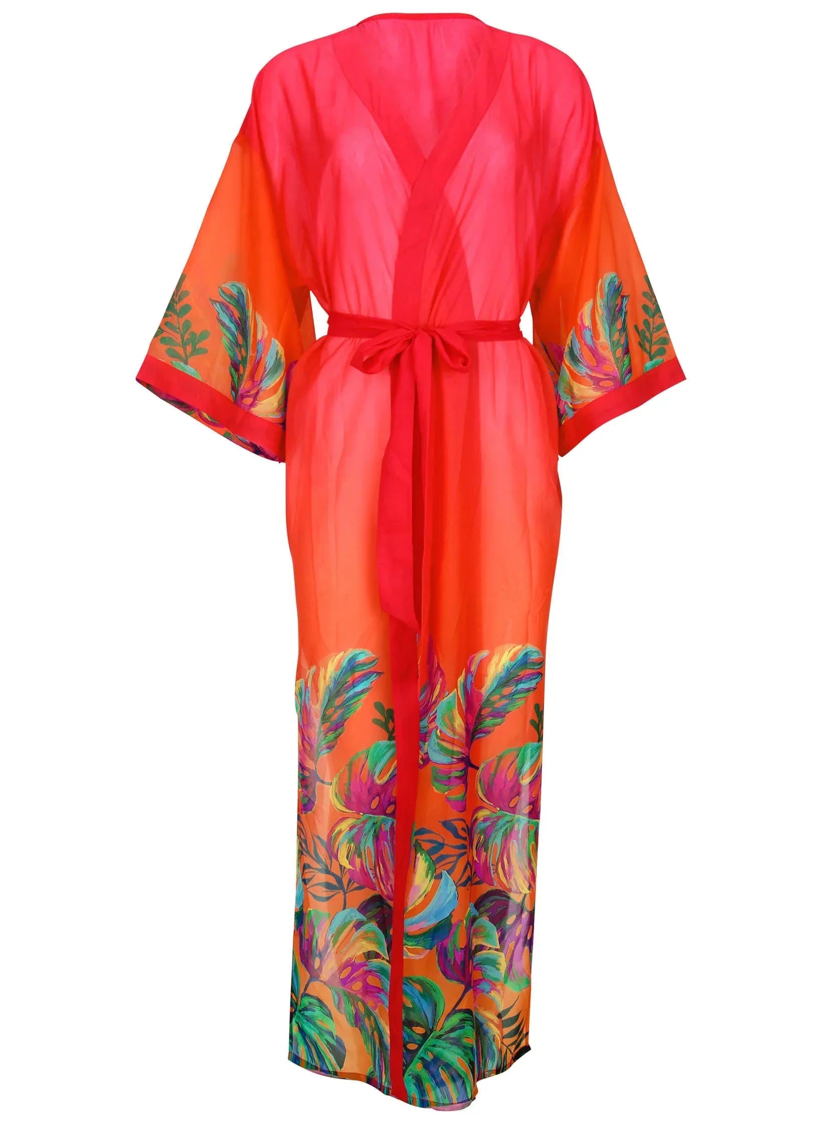 Belted Kimono Cover Up Tropical Sunset Border