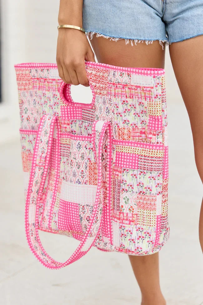Avery Pink Patchwork Quilted Tote