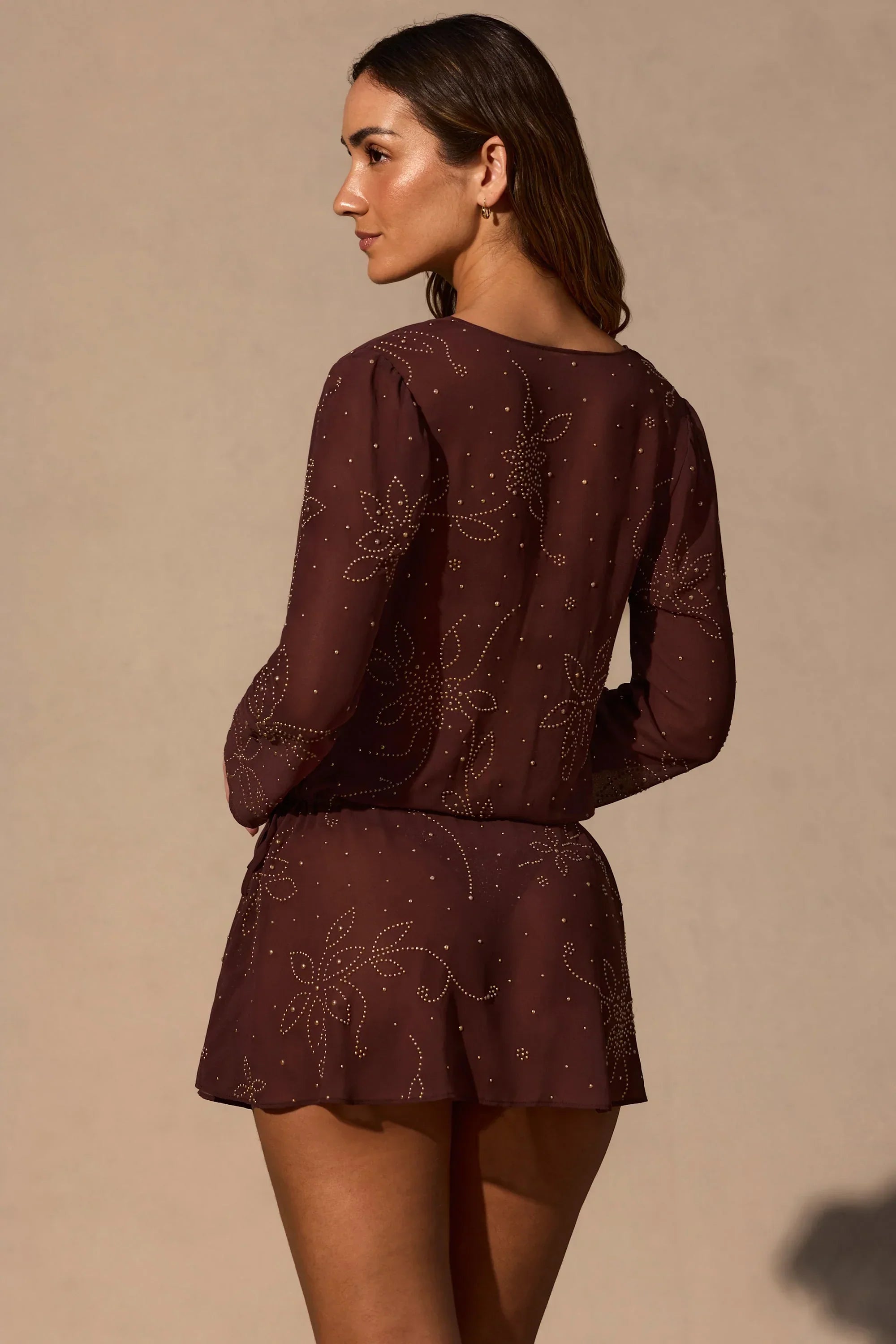 Long Sleeve Mini Dress in Espresso Brown