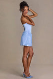 Satin Embellished Skirt Mini Dress in Sky Blue