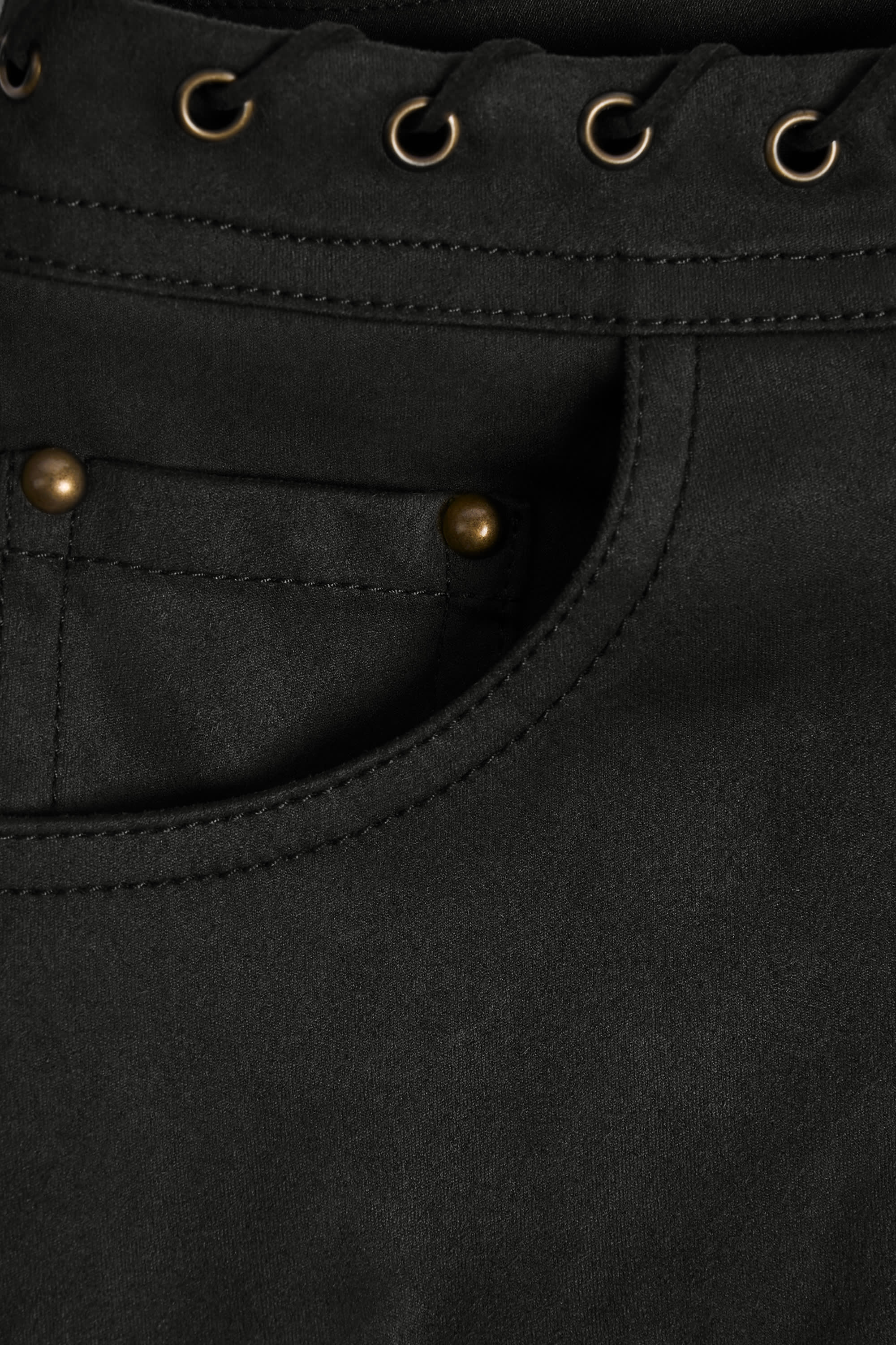 Lace Up Mid Rise Shorts in Black