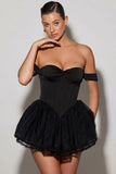 Off Shoulder Layered Corset Micro Mini Dress in Black