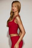 Lace Soft Scoop Boned Corset Top in True Red