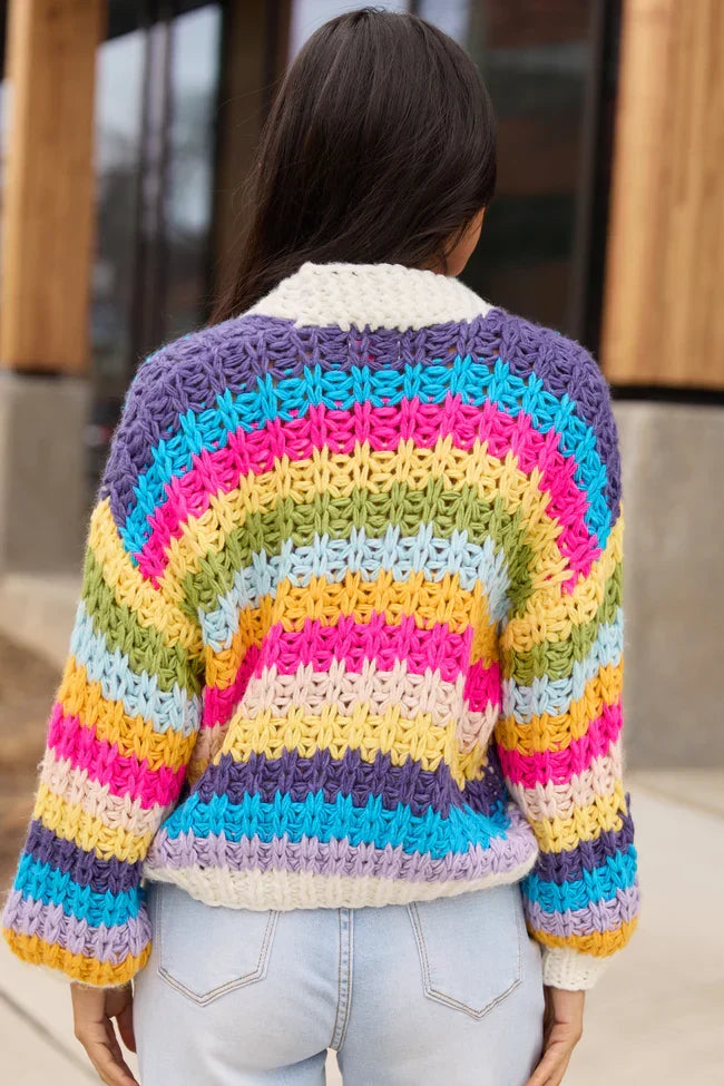 Colleen Multi Stripe Cropped Chunky Cardigan