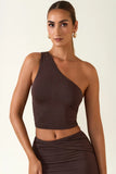 Modal One Shoulder Top in Chocolate Brown