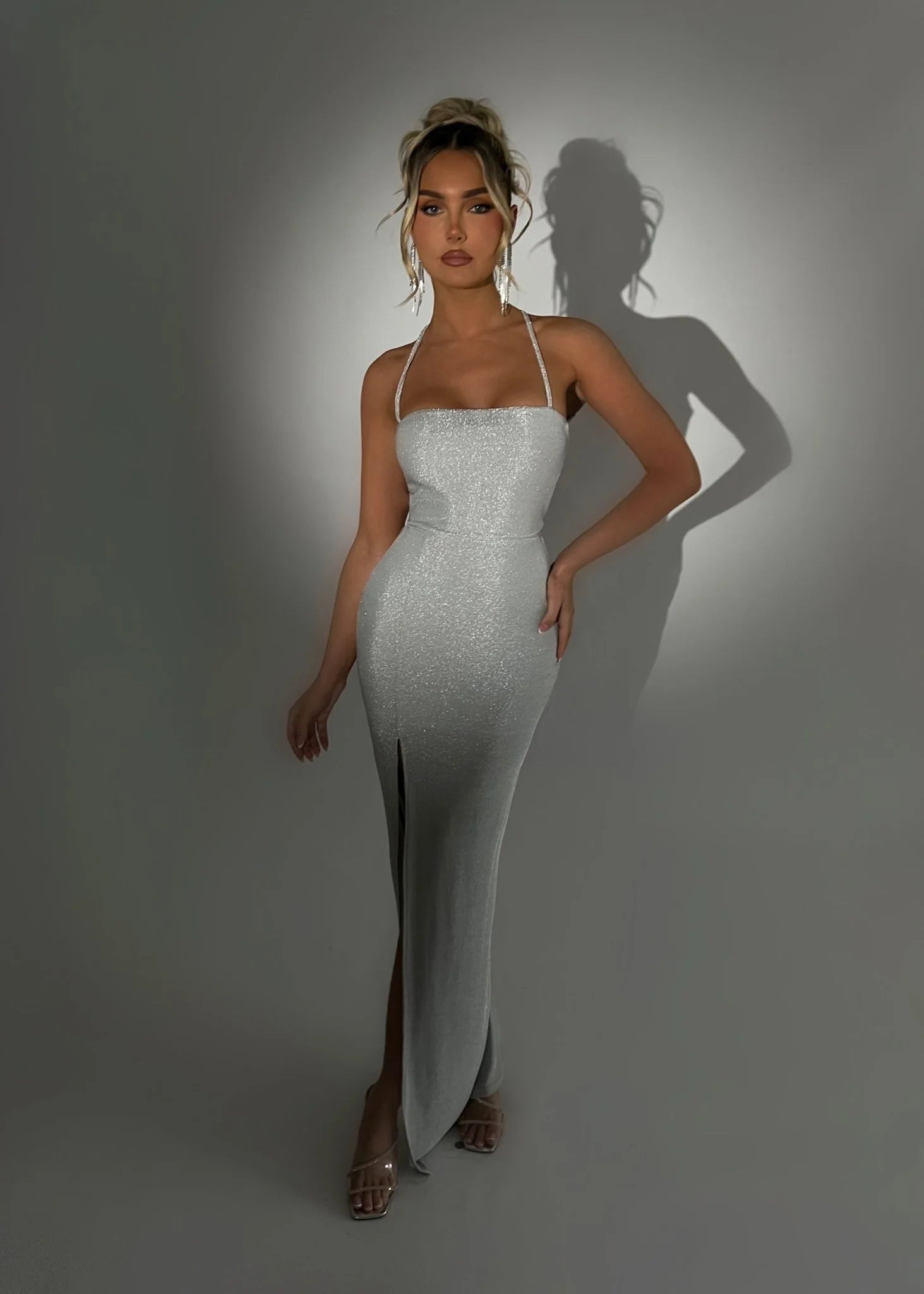 Just Tonight Lurex Maxi Dress Silver