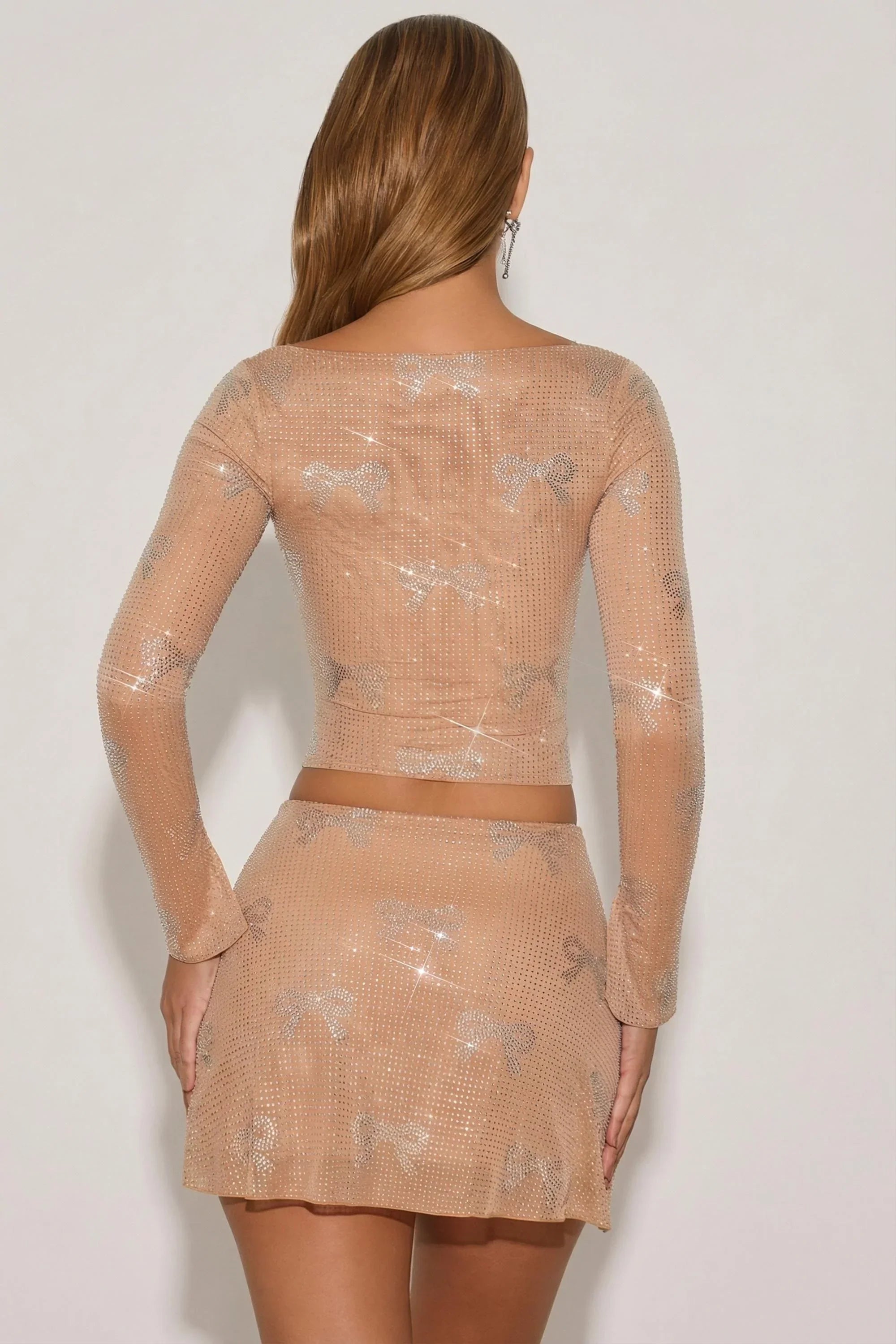 Embellished Bow Detail Top in Almond