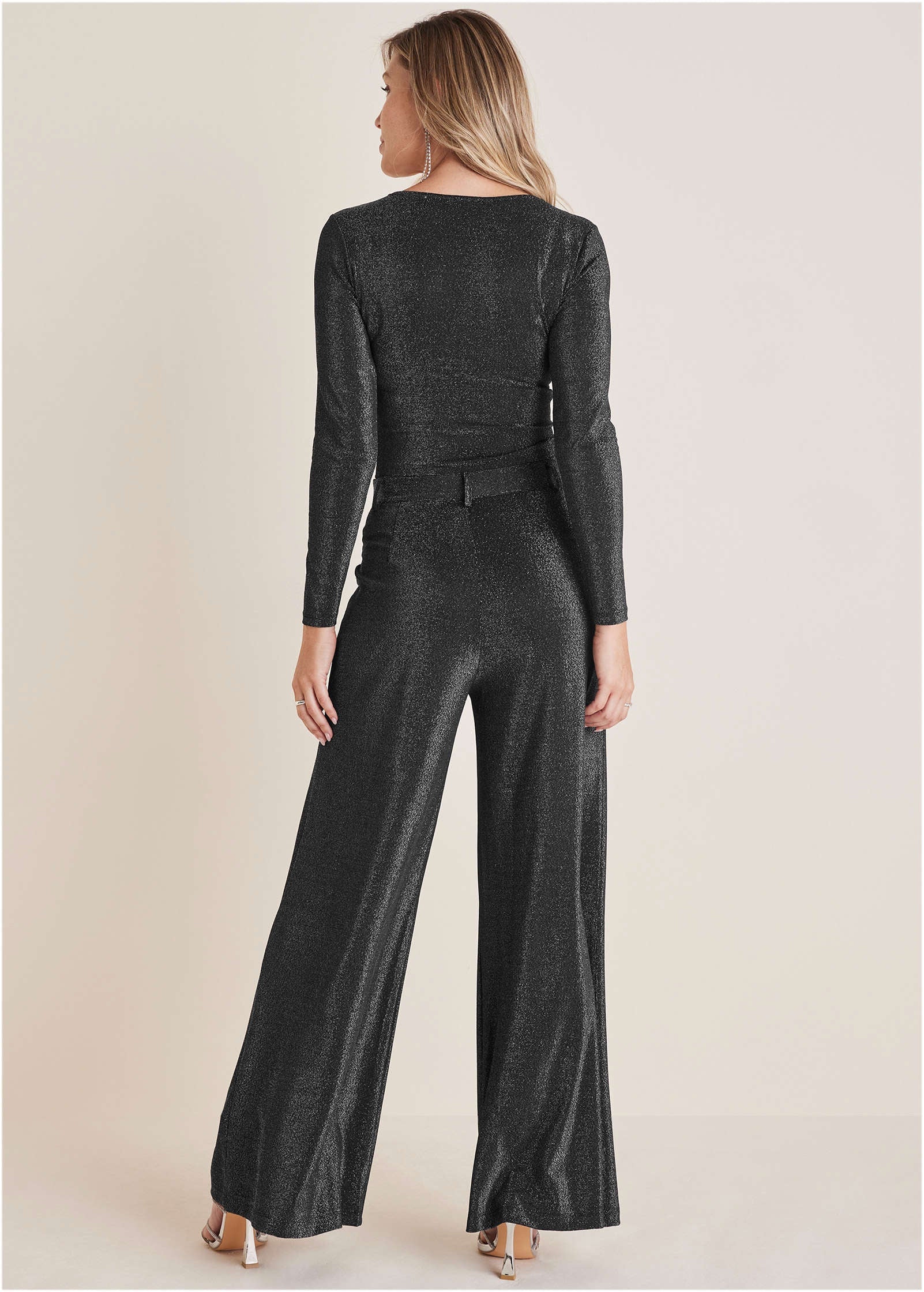 Glitter Knit V Neck Top Jet Black Glitter Knit