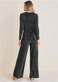 Glitter Knit V Neck Top Jet Black Glitter Knit