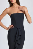 Bandeau Ruffle Trim Corset Gown in Black