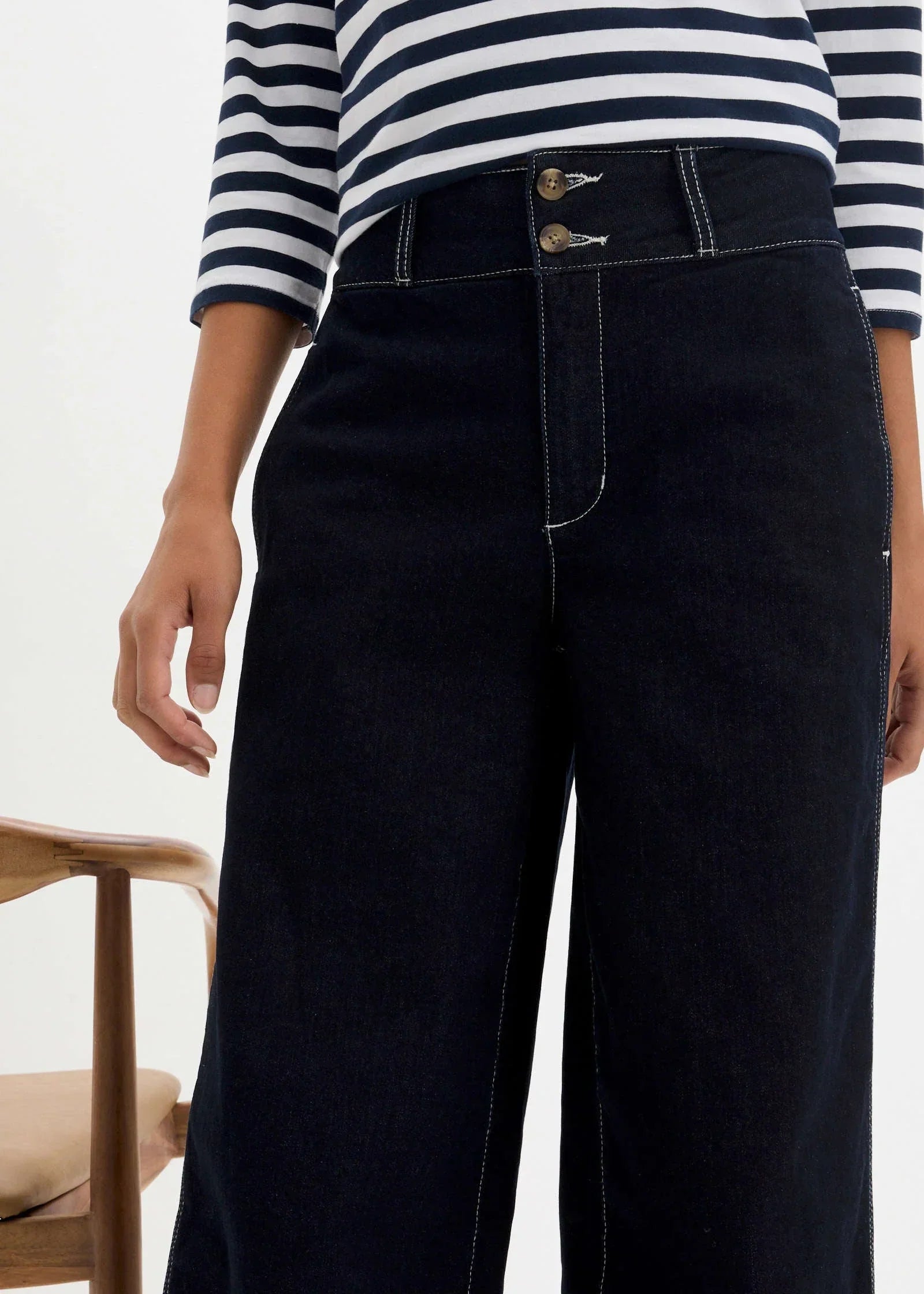 Boat Neck Striped Top White Navy Stripe