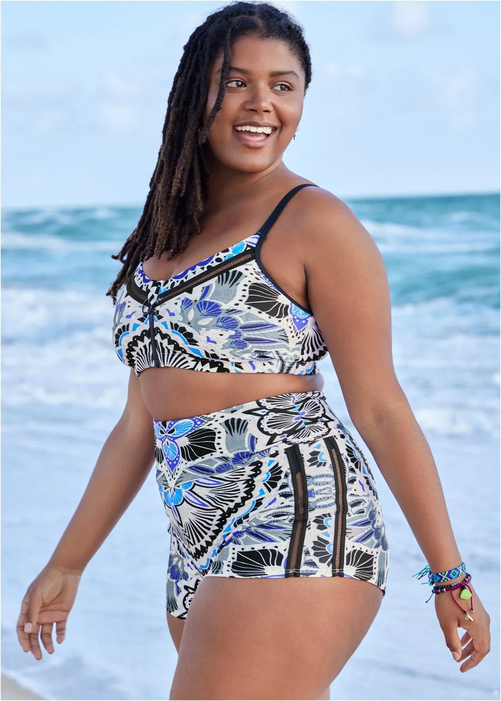 Clairette Zip Up Swim Top Calypso Bloom