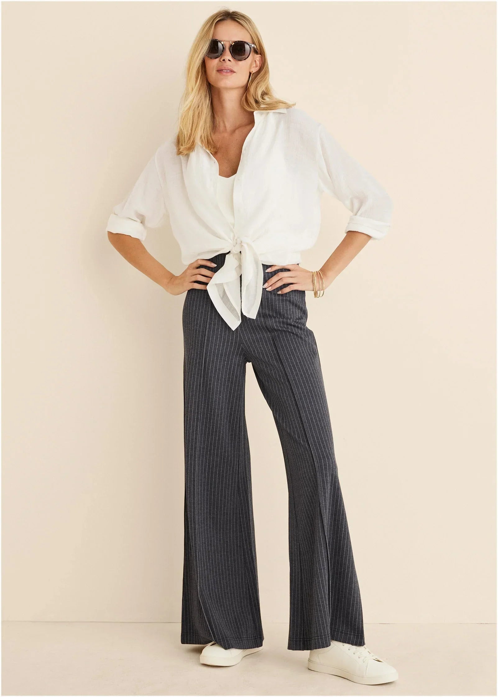 Diana Wide Leg Pants Heather Grey Cream