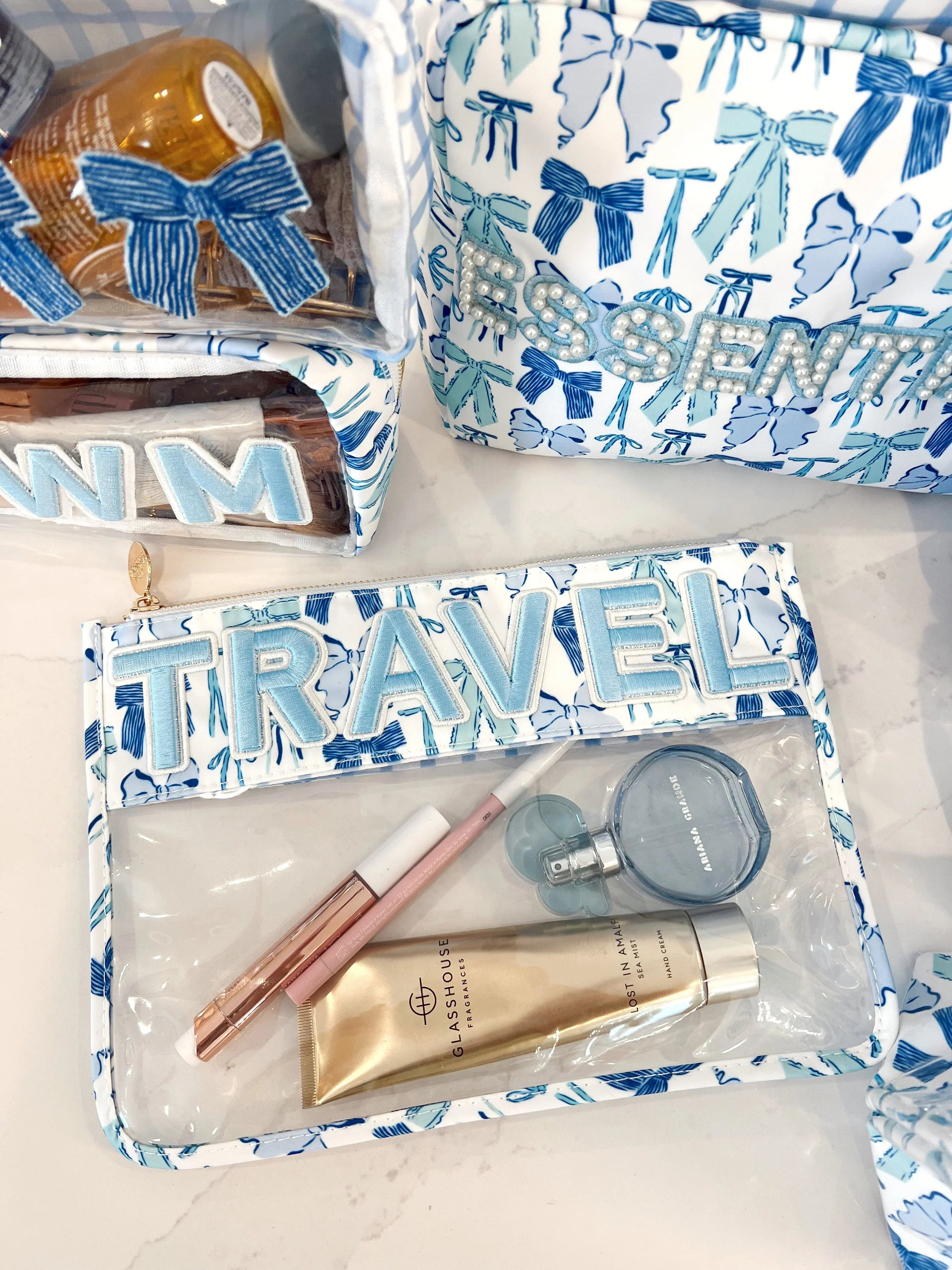KenzKustomz Blue Bow Clear Pouch Travel