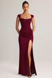 Modal Sweetheart Neck Cowl Waist Maxi Dress in Wine
