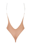 Soft Mesh Invisible Strap Thong Bodysuit in Warm Peach