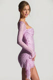 Embellished Draped Cowl Neck Mini Dress in Peony Pink