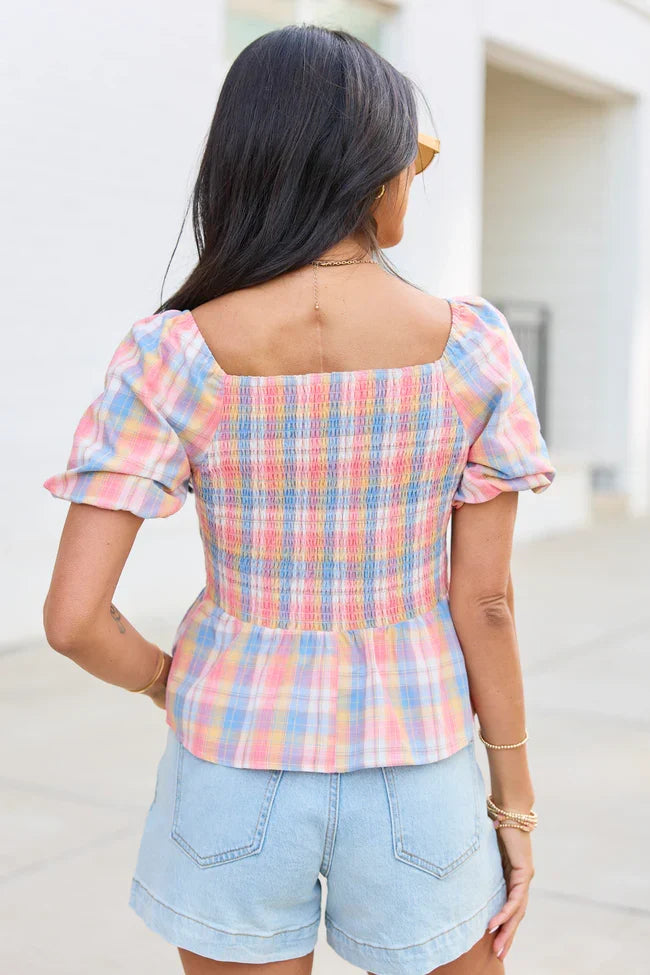 Remington Pink Plaid Twist Bust Top