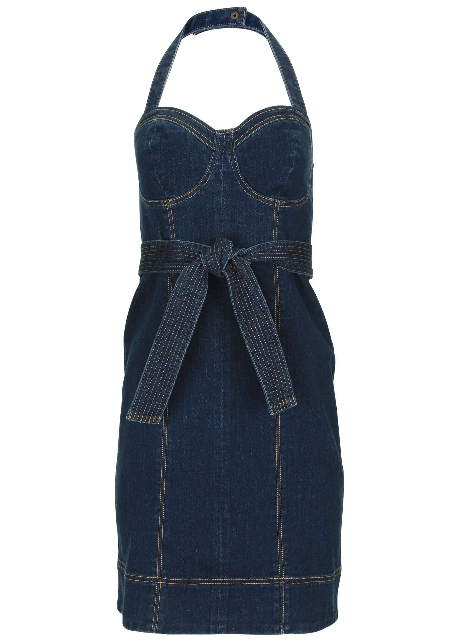Denim Halter Dress Dark Wash