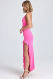 Ruched Ruffle Trim Maxi Dress in Lollipop Pink