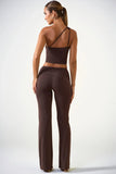 Mid Rise Straight Leg Trousers in Chocolate Brown