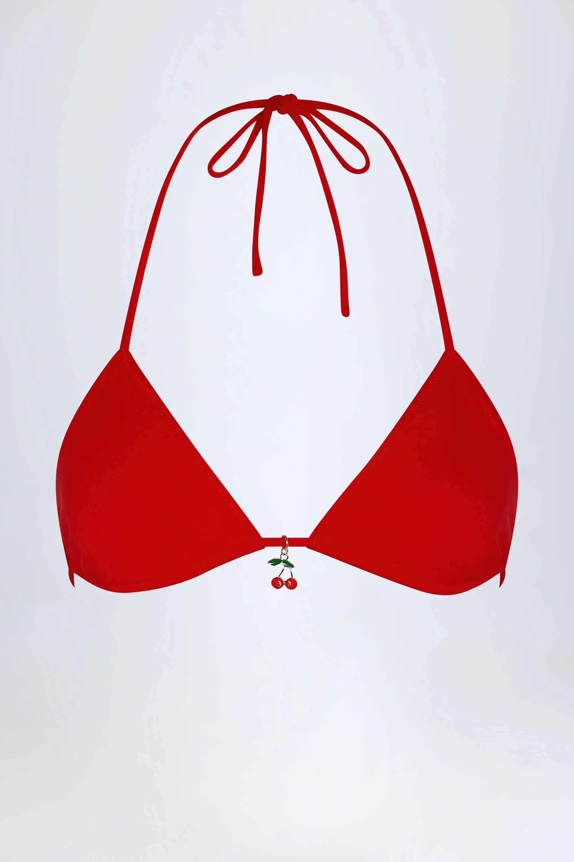 Charm Detail Triangle Bikini Top in Fiery Red