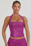 Embellished Halterneck Corset Top in Magenta