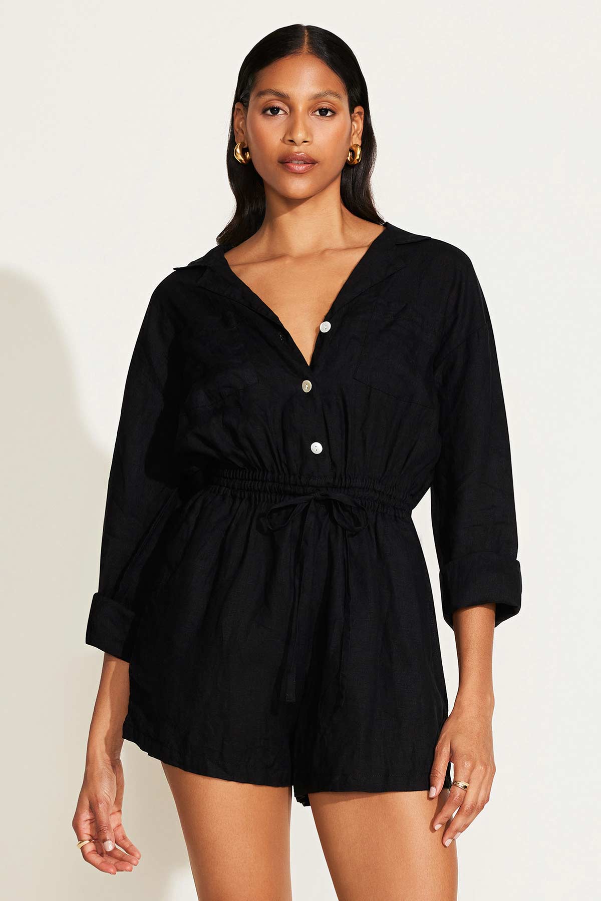 The Getaway Romper Black EcoLinen