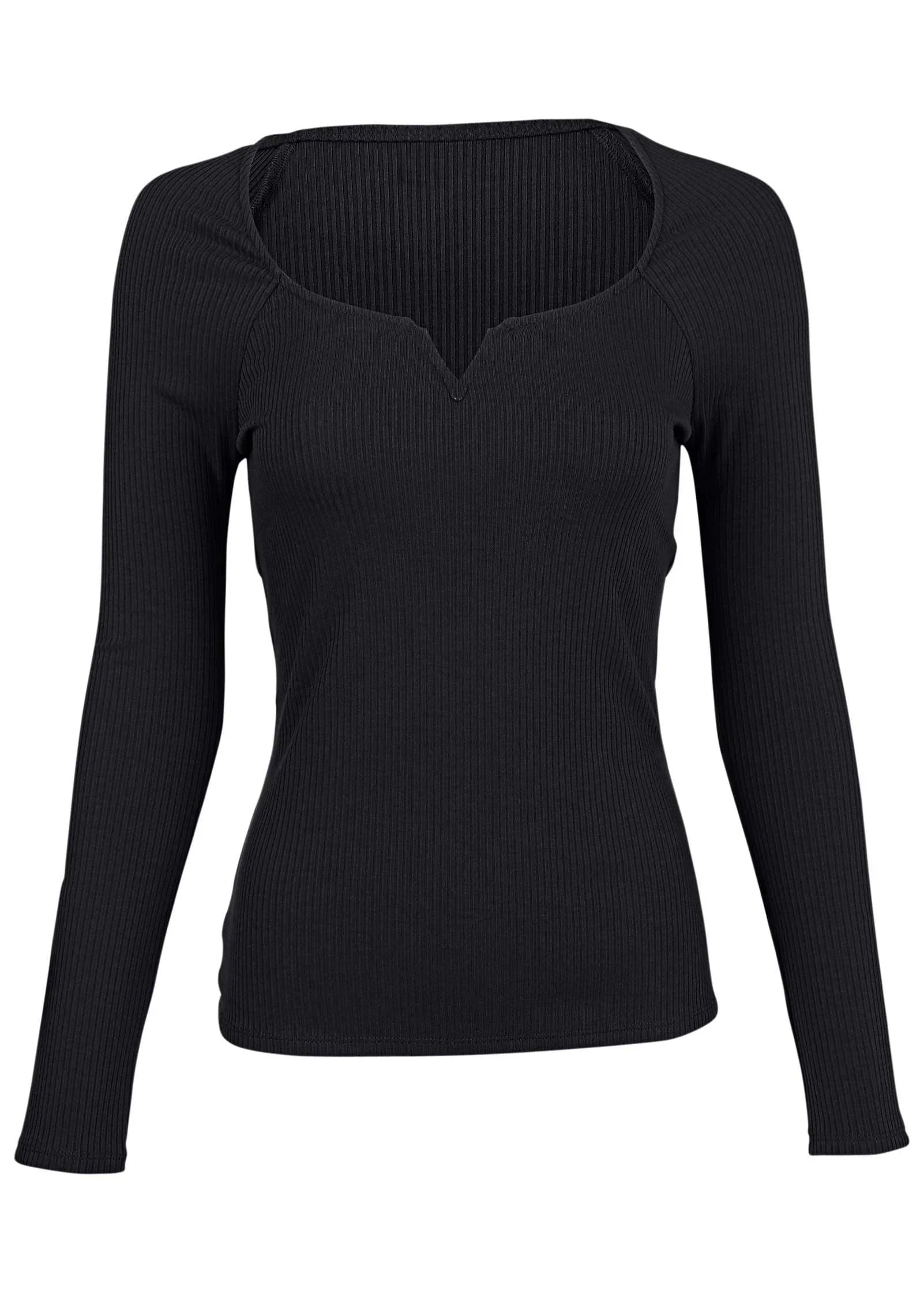 Deep Scoop Neck Ribbed Top Jet Black