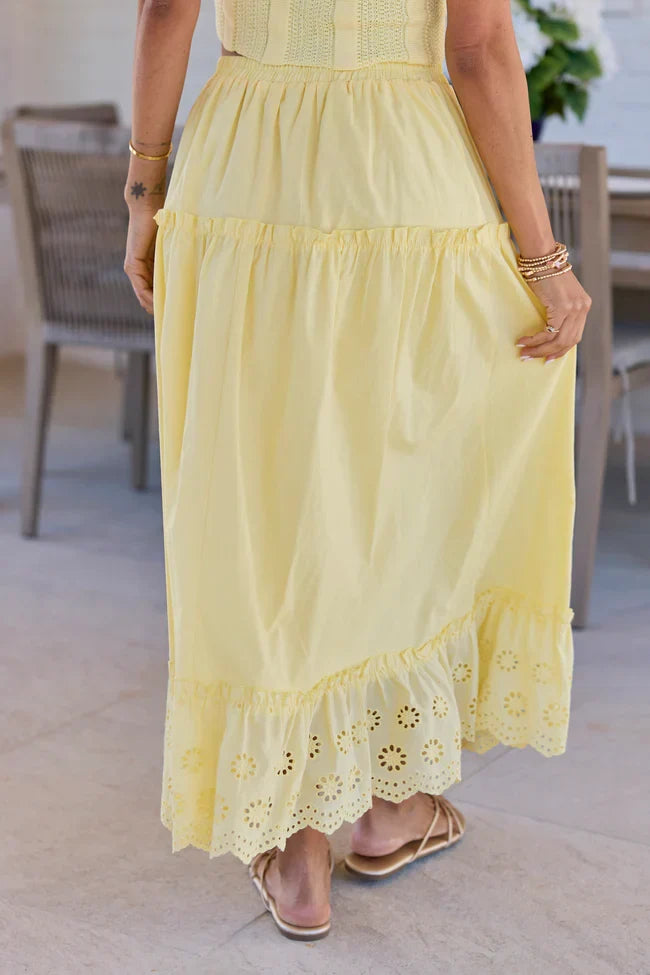 Joelle Yellow Eyelet Hem Maxi Skirt
