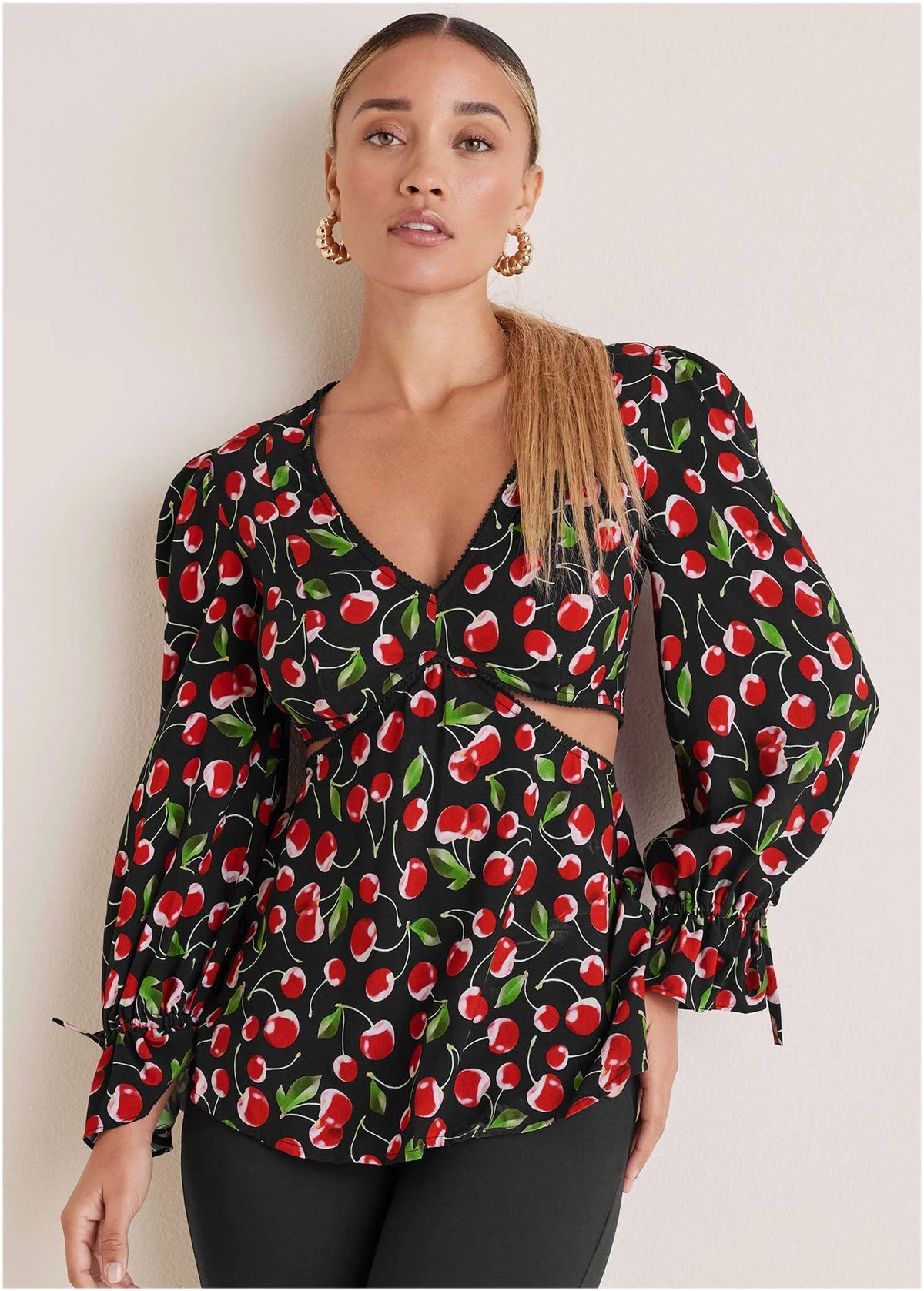 Cut Out Waist Blouse Very Cherry