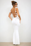 Slinky Jersey Rose Detail Evening Gown in White