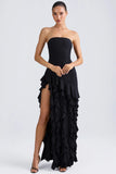Ruffle Trim Strapless Gown in Black