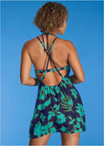 Low Back Cover Up Dress Blue Block Floral
