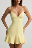 Drop Waist Lace Up Mini Dress in Yellow
