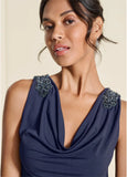Embellished Sleeve Dress Navy