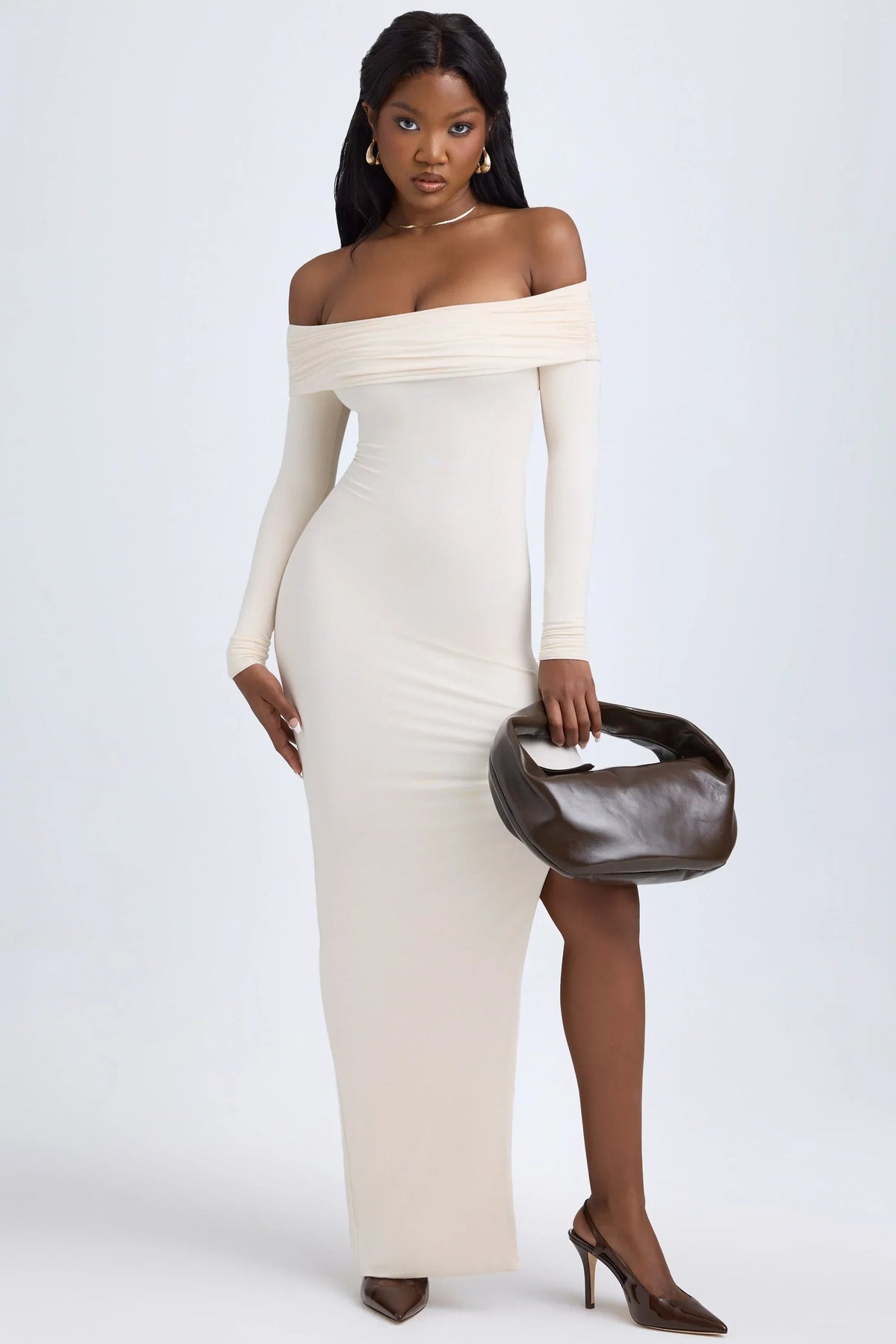 Modal Off Shoulder Open Back Maxi Dress in Ivory