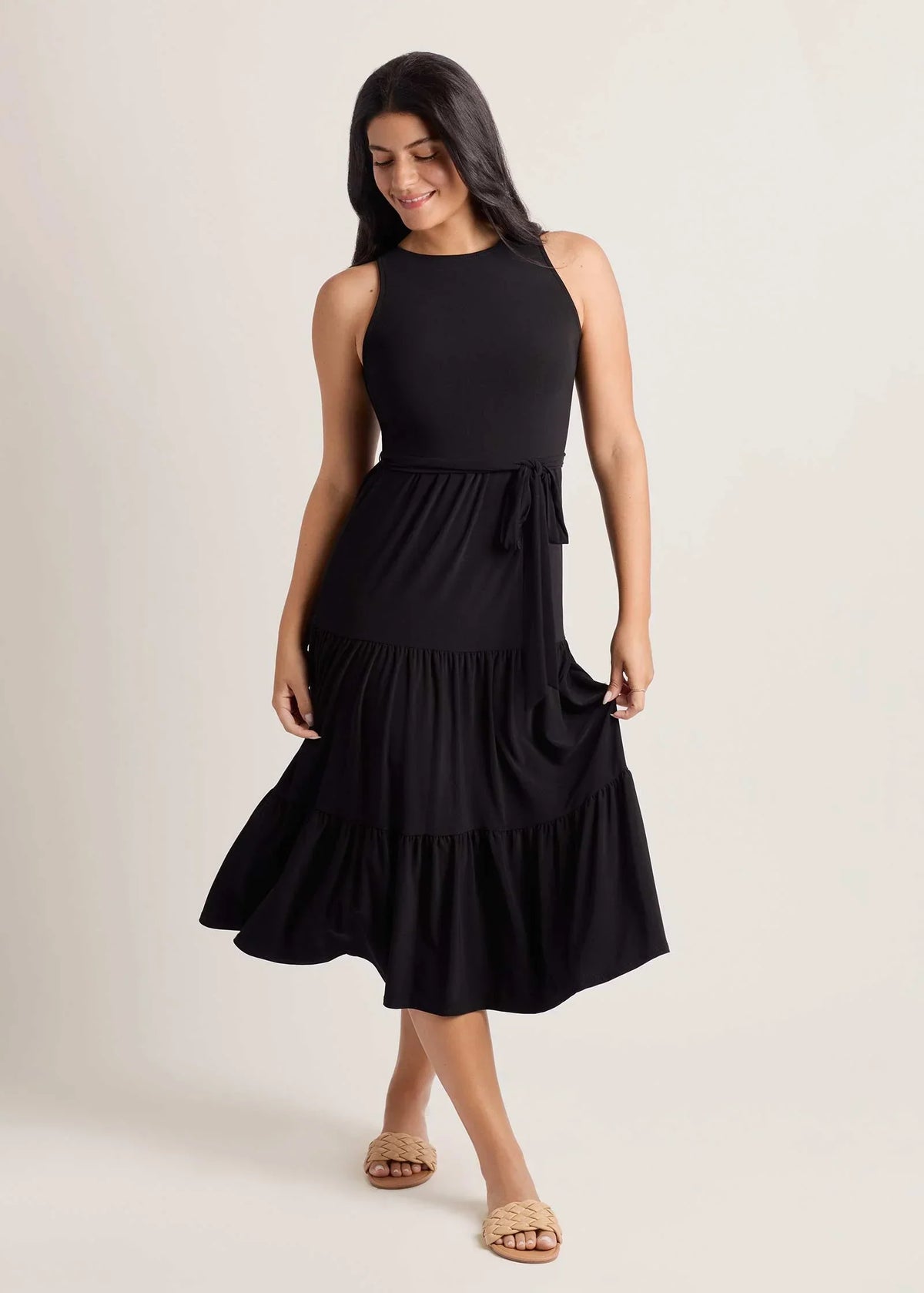 Tiered Halter Maxi Dress Jet Black