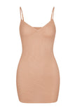 Soft Mesh V Neck Mini Slip Dress in Warm Peach